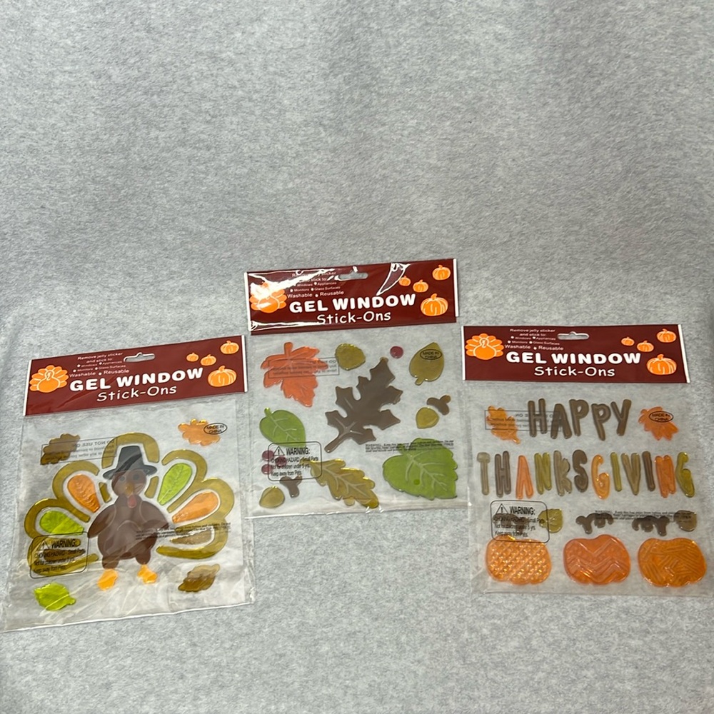 Fall Window Gel Clings (3 packs) Leaves & Acorns, Turkey, Happy Thanksgiving